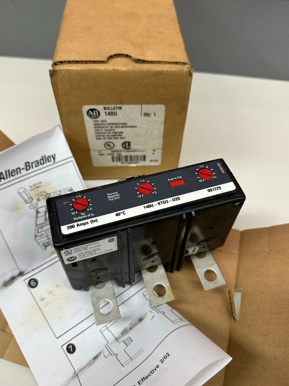 NEW ALLEN-BRADLEY 200A AMP TRIP UNIT 140U-KTD3-D20 SERIES A 2 140U KTD3 D20 0