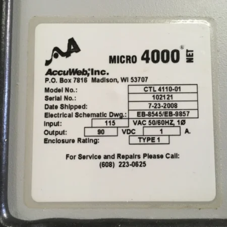 90v output AccuWeb Inc. Micro 4000 CTL 4110-01 HF-3 7800-06 Actuator MTR 3100