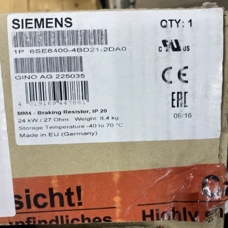 Siemens Breaking Resistor 6SE6400–44BD21–2DA0 New Open Box ￼