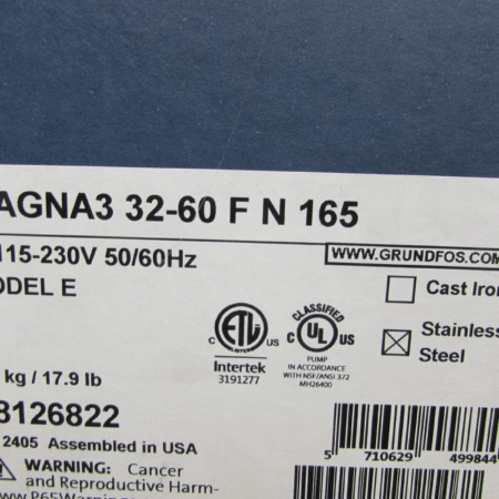 NEW-OPEN BOX GRUNDFOS MAGNA3 32-60 F N 165 MODEL E 98126822 230V 50/60HZ (14D)