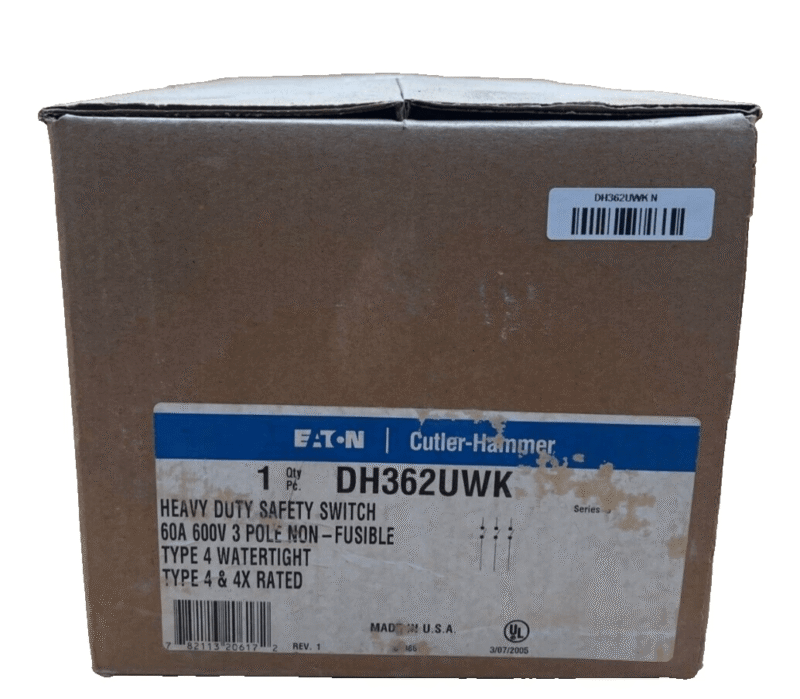 Eaton DH362UWK Safety Disconnect Switch 60A 3P 600V Type 4X Outdoor Encl New