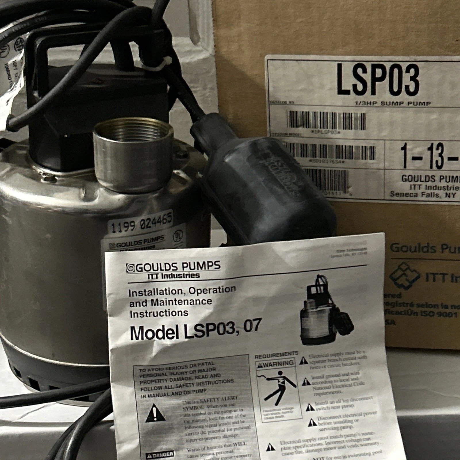 Goulds LSP03 1/3HP Submersible Sump Pump 115V 3400rpm Brand New in Box
Opens in a new window or tab