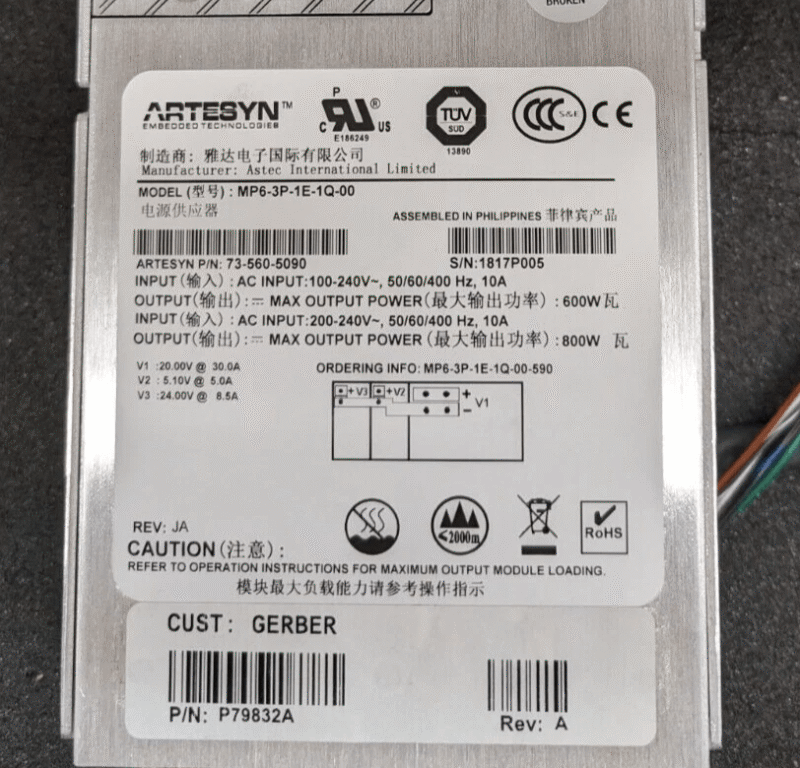USED, Artesyn, MP6-3P-1E-1Q-00, POWER SUPPLY || 600W