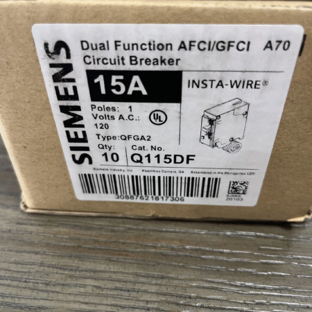LOT OF 10 SIEMENS Q115DF 15A DUAL FUNCTION AFCI/GFCI BREAKERS NEW
Opens in a new window or tab
