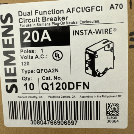 10 X Siemens Q120DFN Arc-Fault/Ground-Fault Dual Function Circuit Breaker New