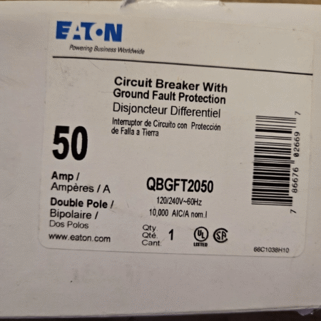 New In Box Eaton QBGFT2050 2 Pole 50A GFCI Bolt-On