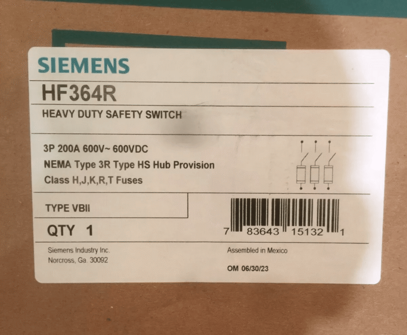 HOUSTON STOCK NEW SIEMENS HF364R FUSIBLE SAFETY DISCONNECT 200 AMP FREE SHIPPING