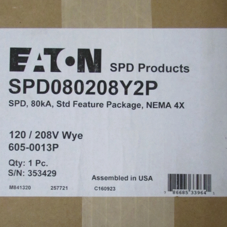 EATON CUTLER HAMMER SPD080208Y2P SPD 80KA Surge Protective Device 605 0013P
Opens in a new window or tab