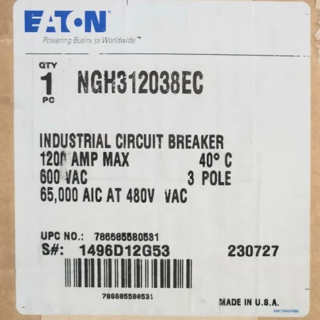 EATON NGH312038EC 3 Pole 500-1200 AMP NGH-C Circuit Breaker 1200 AMP Rated