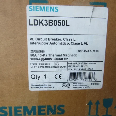 Siemens LDK3B050L Thermal Magnetic Circuit Breaker 3P 50A 480V NEW!!! in Box