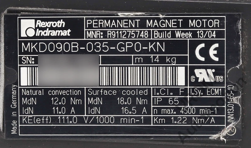 REXROTH MKD090B-035-GP0-KN / Servo Motor 3PH Permanent Magnet 5,000 RPM 2 MKD090B 035 GP0 KN 0 1