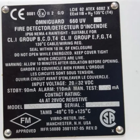 VIBRO-METER FLAME DETECTOR MODEL-660-13110