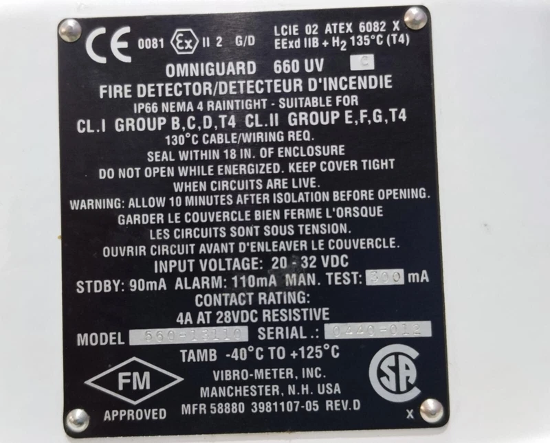 VIBRO-METER FLAME DETECTOR MODEL-660-13110 2 MODEL 660 13110 0
