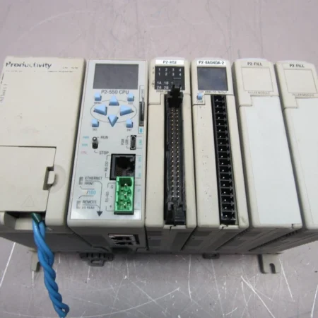 AUTOMATION DIRECT 4-SLOT SYSTEM P2-550 CPU P2-HSI P2-01DCAC P2-8AD4DA-2 USED M/O