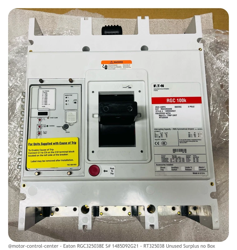 Eaton RGC325038E Circuit Breaker ~ RGC 100K ~ S# 1485D92G21 ~ RT325038 ~ Surplus 2 RGC325038E 0