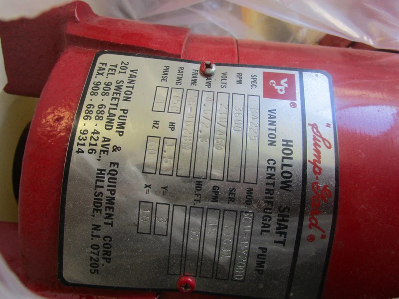 Sump-Gard Model: SGH-PY200D Vanton Hollow Shaft Centrifugal Pump. Unused. 2 SGH PY200D 0
