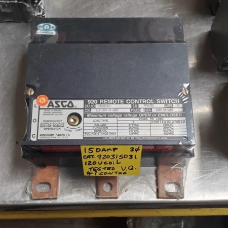 NEW TAKE-OUT ASCO 920 LIGHTING CONTACTOR CAT# 920315031 120V COIL, 150A