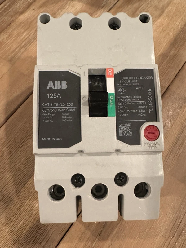 TEYL3125B ABB/GENERAL ELECTRIC 3P 125A 480/277V CIRCUIT BREAKER New Take Off 2 TEYL3125B 0