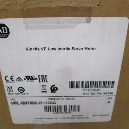 ALLEN BRADLEY VPL-B0752E-PJ12AA Kinetix VP Low Inertia Servo Motor Ser A NEW OB