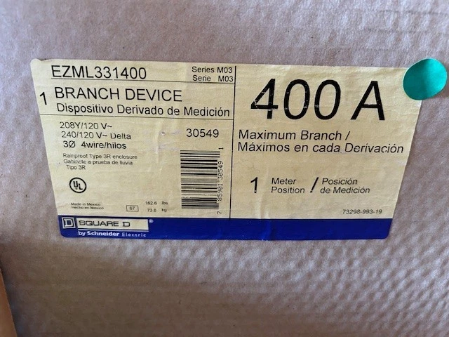 SQUARE D SCHNEIDER EZML331400 3 POLE METER STACK BOX CIRCUIT BREAKER 2 EZML331400 0