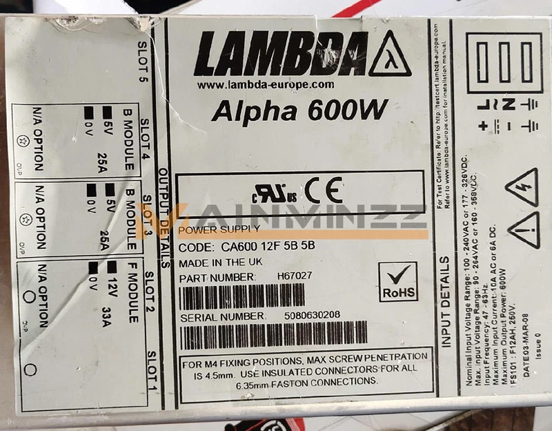 1PCS Lambda 600W H67027 CA600 12F 5B 5B USED 2 H67027 0