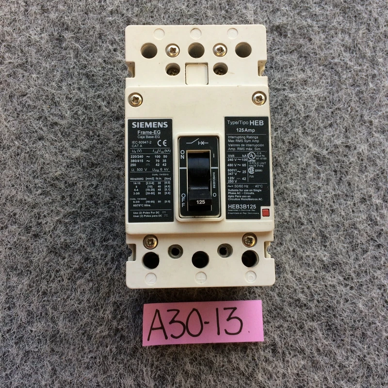 NTO Siemens HEB3B125 Circuit Breaker 125 Amp 480V 3 Pole *SHIPS SAME DAY* 2 HEB3B125 0