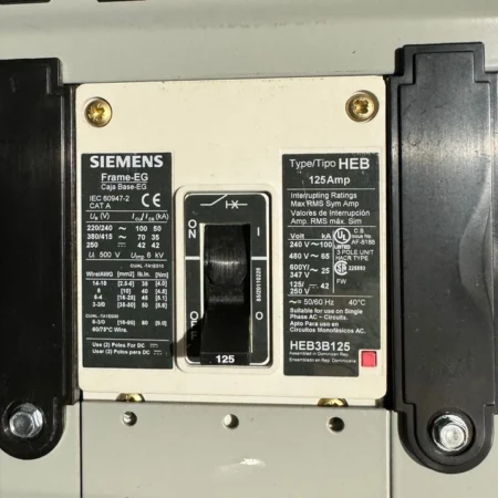 HEB3B125B Siemens 125 Amp 480V 65K Rated 3 Pole Bolt On Circuit Breaker