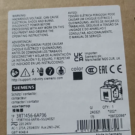 SIEMENS CONTACTOR 3RT1456-6AP36