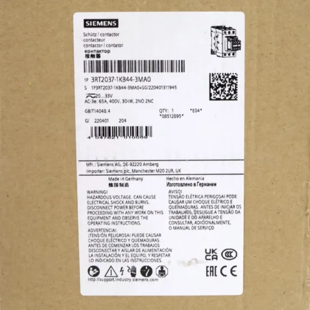 SIEMENS Power Contactor 3RT2037-1KB44-3MA0