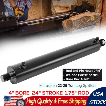 4" Bore x 24" Stroke Hydraulic Log Splitter Cylinder 1.75" Rod for 22-25 Ton