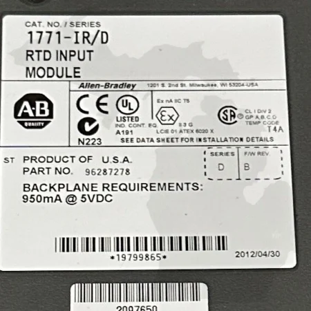 Surplus ALLEN BRADLEY 1771-IR /D PLC-5 RTD ANALOG INPUT MODULE 6-PT 5VDC 1771IR