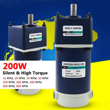 DC 12V24V 200W Micro Silent Gearmotor Metal Gearbox Motor Brake Motor 10-600RPM