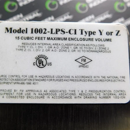 USED Pepperl Fuchs 1002-LPS-CI Type Y or Z Rapid Exchange Purge System 1 CFM