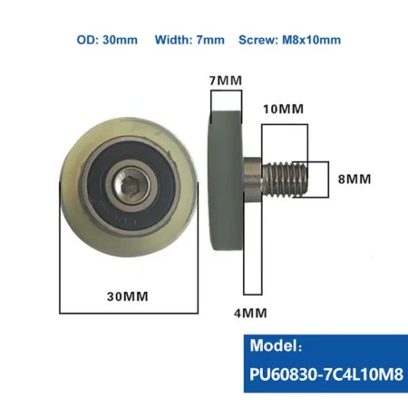 M8 Male Threaded Screw Bearing Guide Wheel Flat Roller PU Polyurethane Pulley