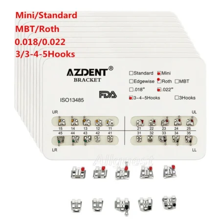 AZDENT Dental Orthodontic Metal Brackets Braces MiniStandard RothMBT 022018