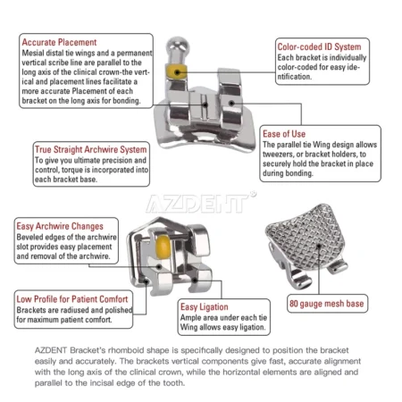 AZDENT Dental Ortodoncia Soportes de Metal MiniEstándarMBT 018022 345 Ganchos