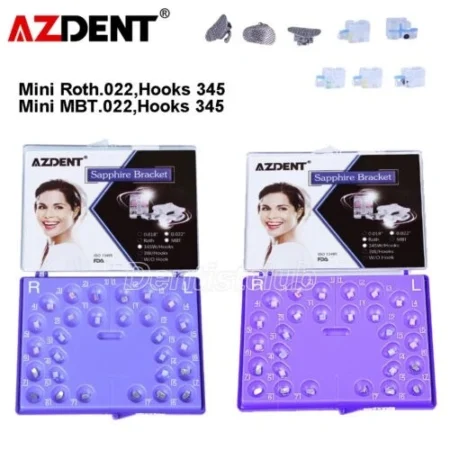 AZDENT Dental Ortho Sapphire Ceramic Brackets Braces Mini RothMBT.022 Hooks 345