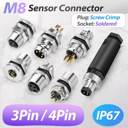 PG7 M8 Sensor Connector 3 Pin  4 Pin Male  Female Straight  Elbow Plug IP67