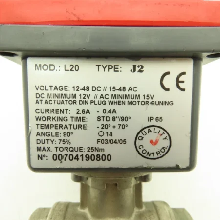 J+J L20 1" Three-Way Ball Valve Electrical Actuator 24V With Manual Override