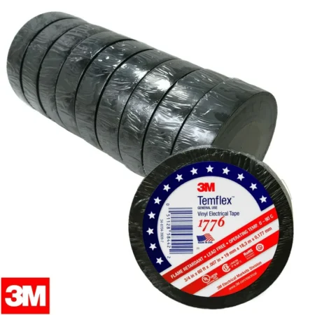 3M Temflex 1776 Black Vinyl Insulated Electrical Tape UL 34" x 60' FT- 50 Rolls
