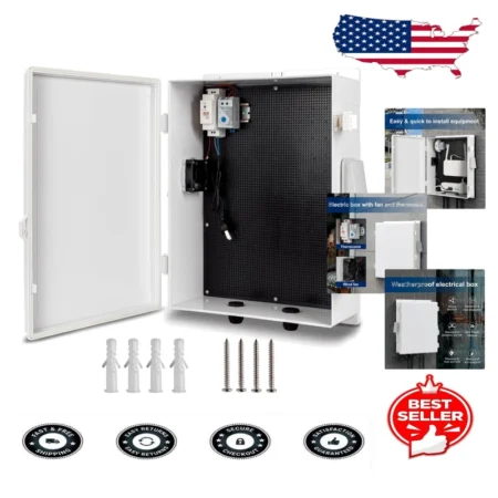 Water-Resistant Outdoor Electrical Box with Thermostat & Fan, 18.1" L x 12.6" W