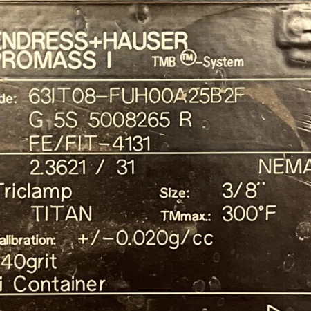 Endress Hauser Promass 38" (12" Triclamp) 63IT08-FUH00A25B2 Coriolis 63 | USED