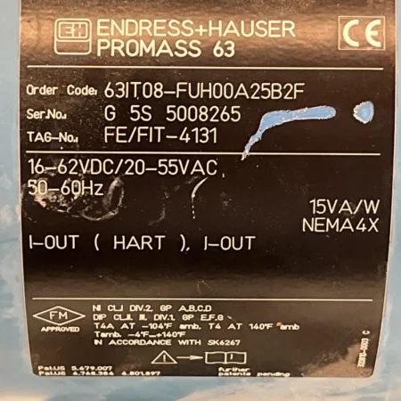Endress Hauser Promass 38" (12" Triclamp) 63IT08-FUH00A25B2 Coriolis 63 | USED
