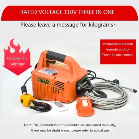 500KG Load Portable Electric Winch Traction Hoist ManualRemote ControlWire
