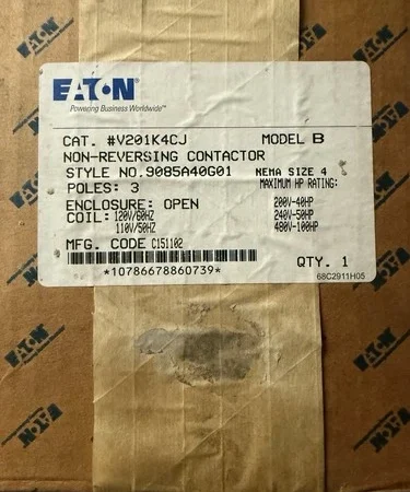 NEW EATON V201K4CJ NON-REVERSING CONTACTOR SIZE 4 MODEL B 3P 9085A40G01 NO BOX