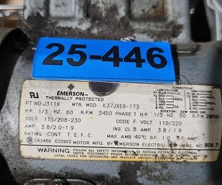 EMERSON REGENAIR J311X K37JXEG-173 Vacuum Pump Blower USED