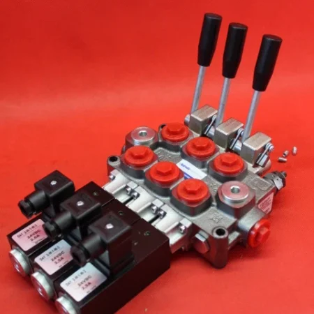 NEW HYDRAULIC BANK MOTOR 3 SPOOL VALVES 120 l/min ELECTRIC 12V + LEVER GALTECH