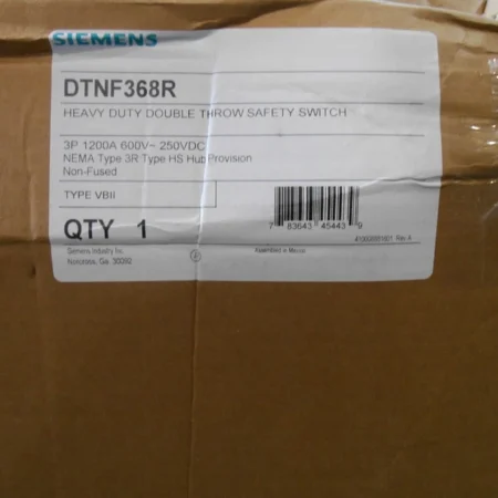 Siemens DTNF368R Double Throw transfer Switch 3P 1200 A amp 3R Enclosure NEW