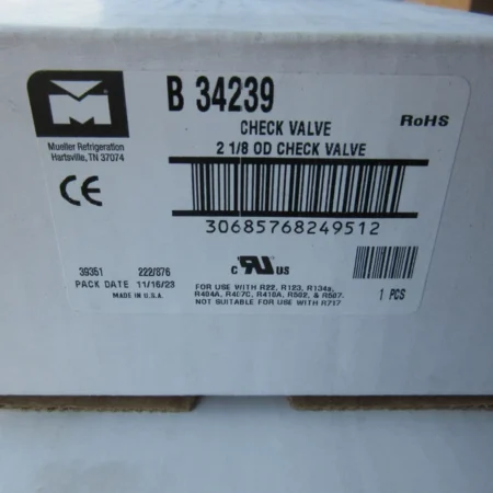 Mueller Refrigeration B34239 Brass Check Valve 700 PSI, 2-1/8" O.D. New in Box