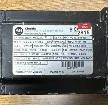 ALLEN-BRADLEY MPL-B320P-MK22AA 460V INVERTER AC SERVO MOTOR **USED GUARANTEED**